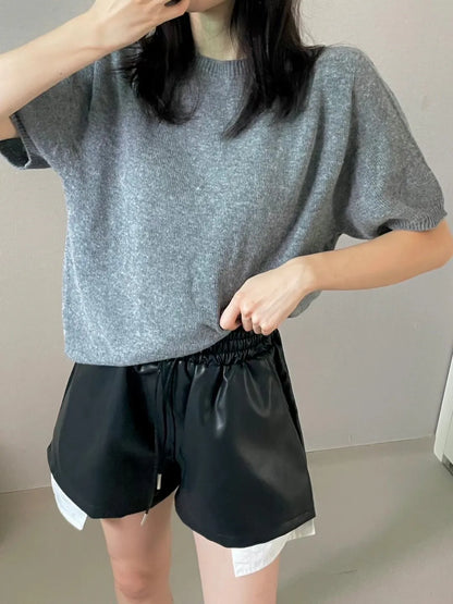Leather drawstring shorts