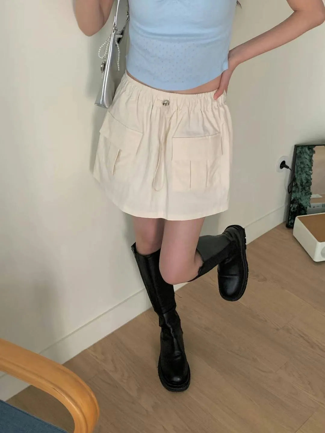 Cream nylon skirt