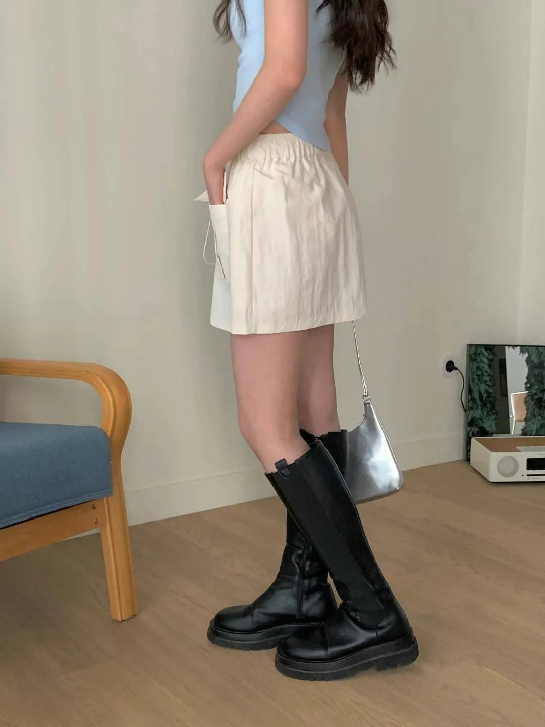 Cream nylon skirt