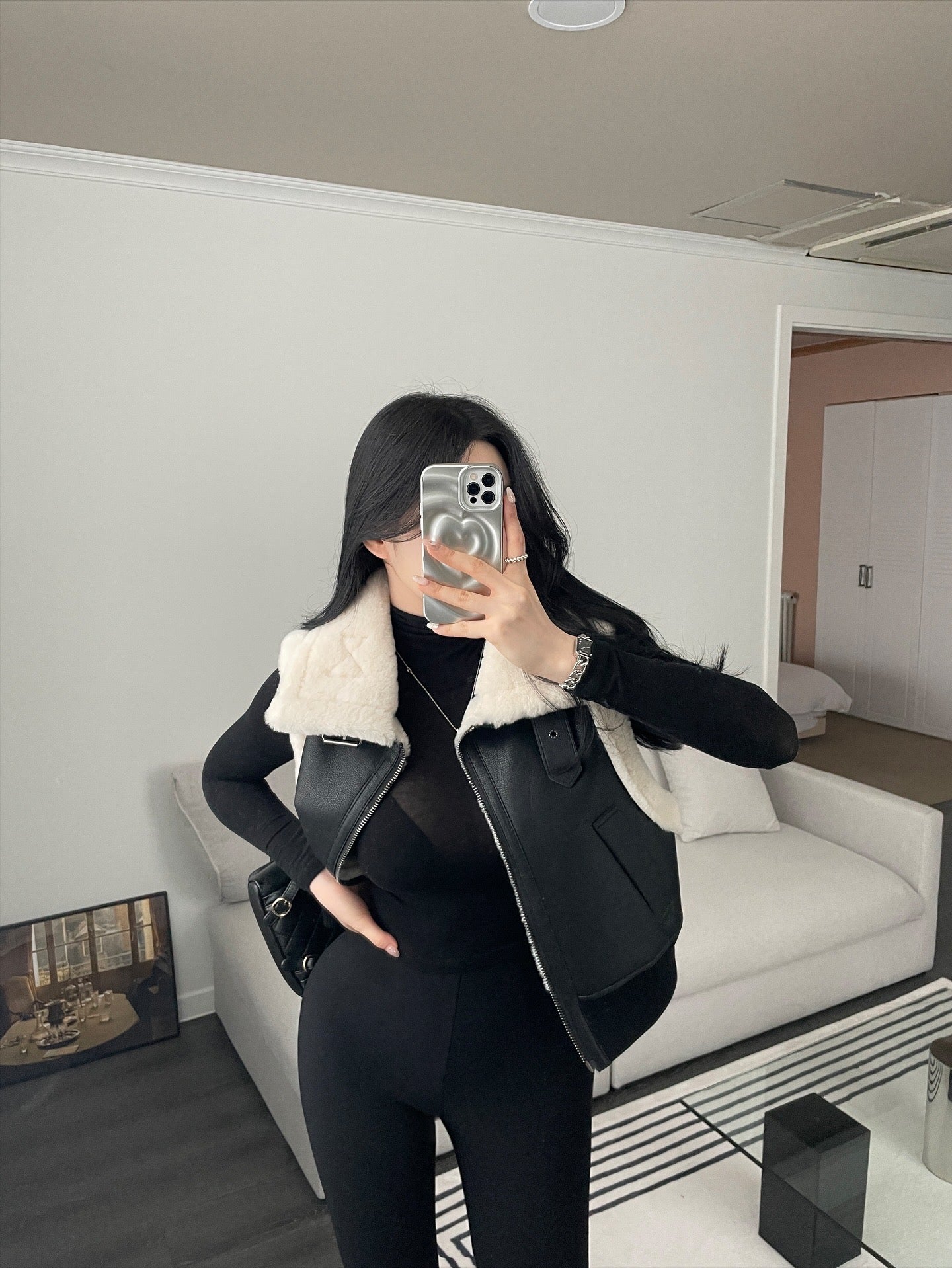 MS51121 Serene leather fur vest