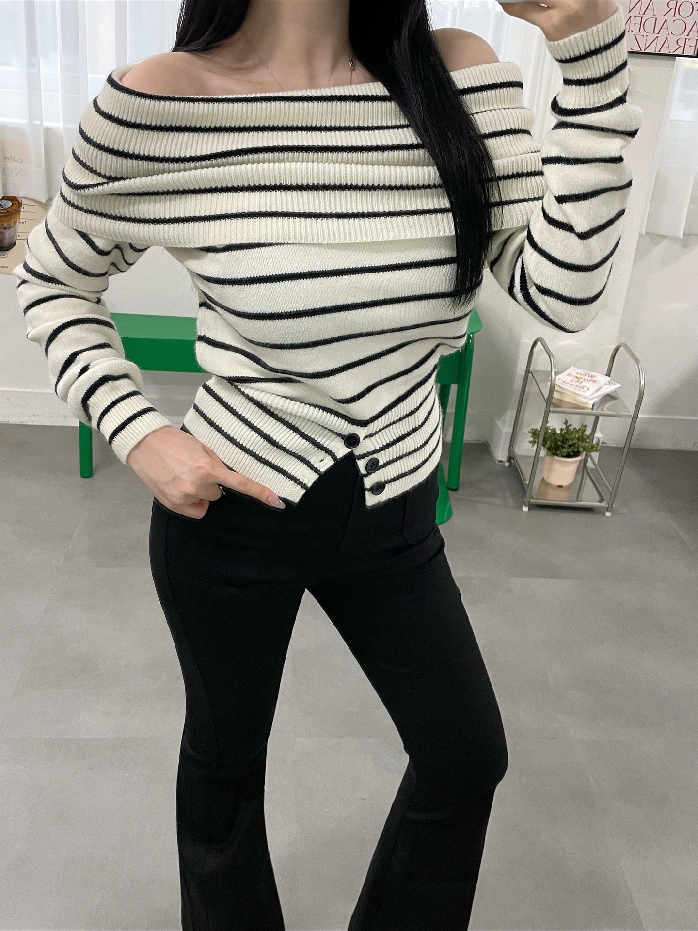 MS51148 Gindy stripes off shoulder top