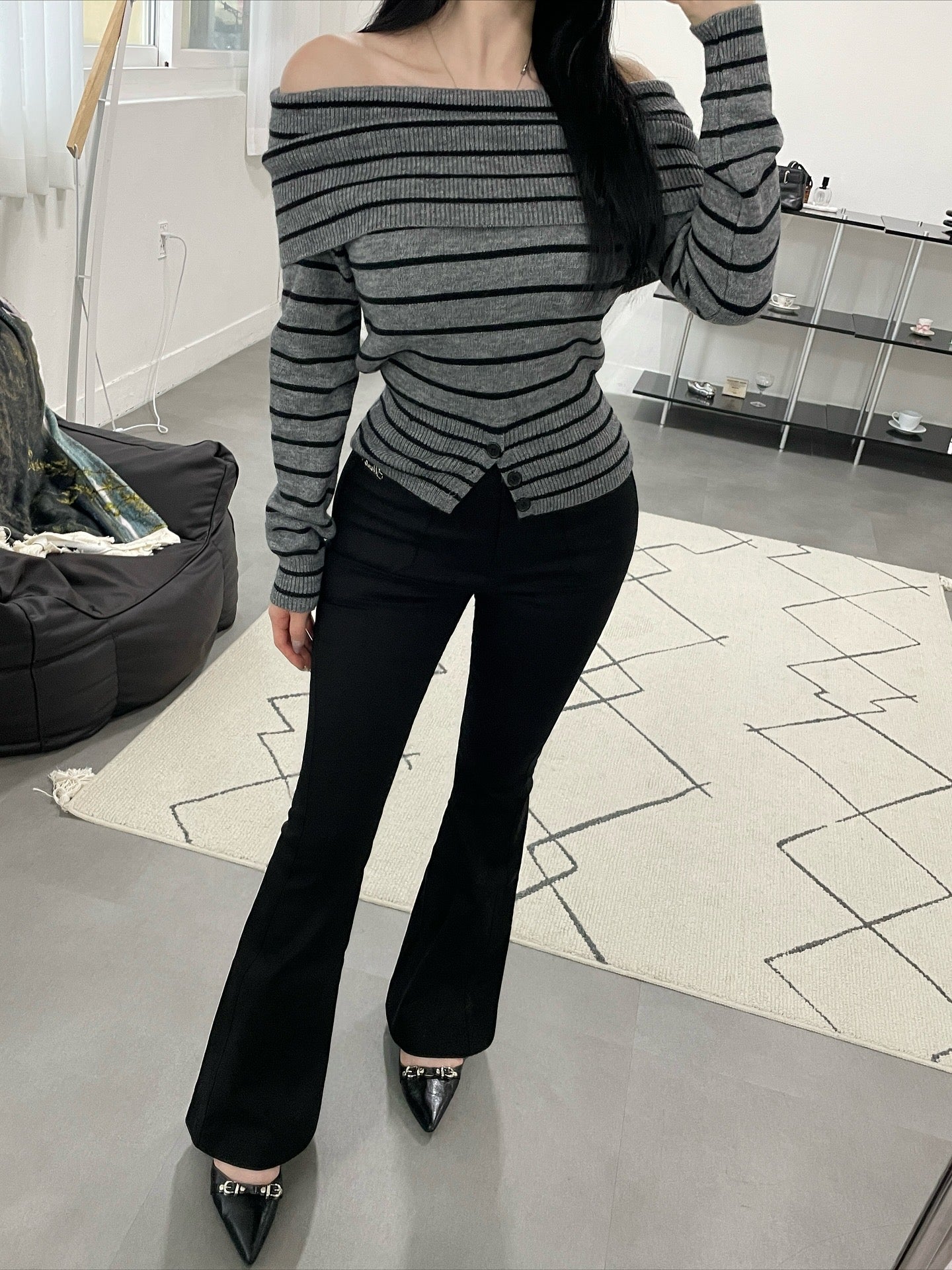 MS51148 Gindy stripes off shoulder top