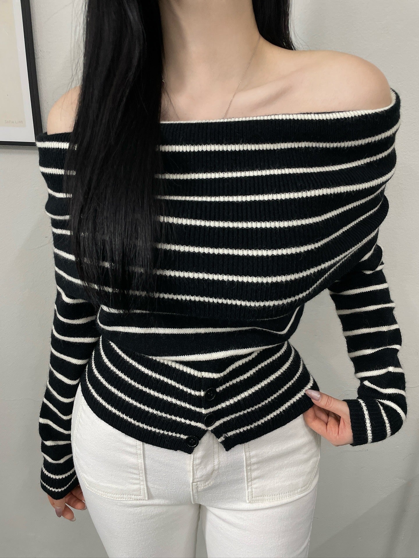 MS51148 Gindy stripes off shoulder top