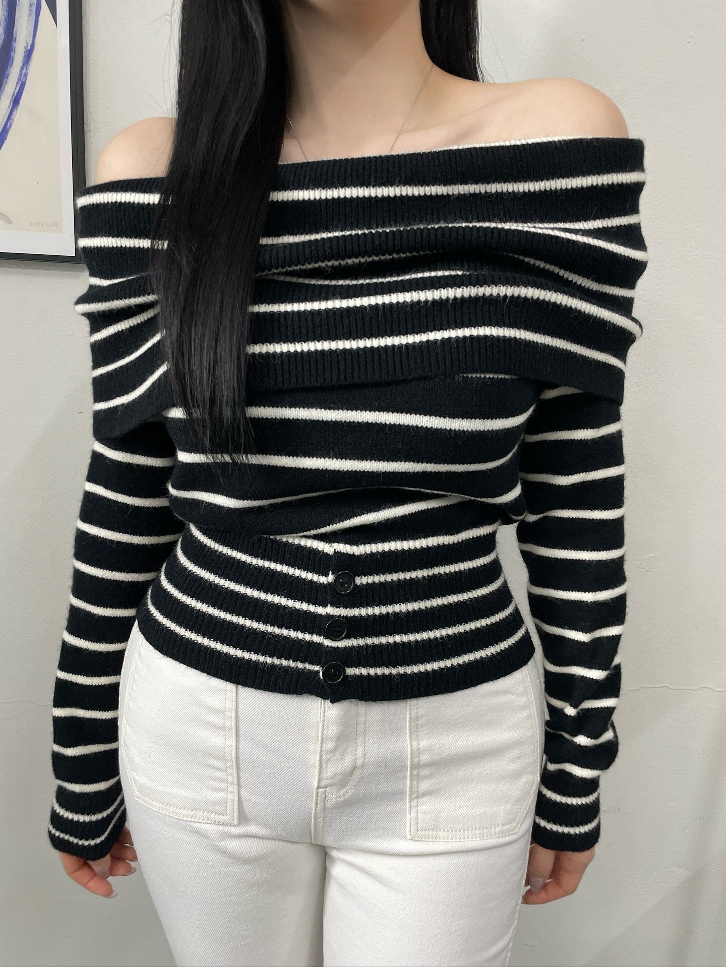 MS51148 Gindy stripes off shoulder top
