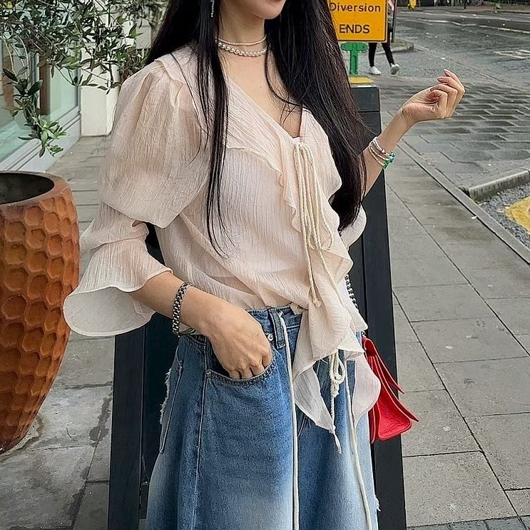 MS50810 Lotus frill wrinkle blouse