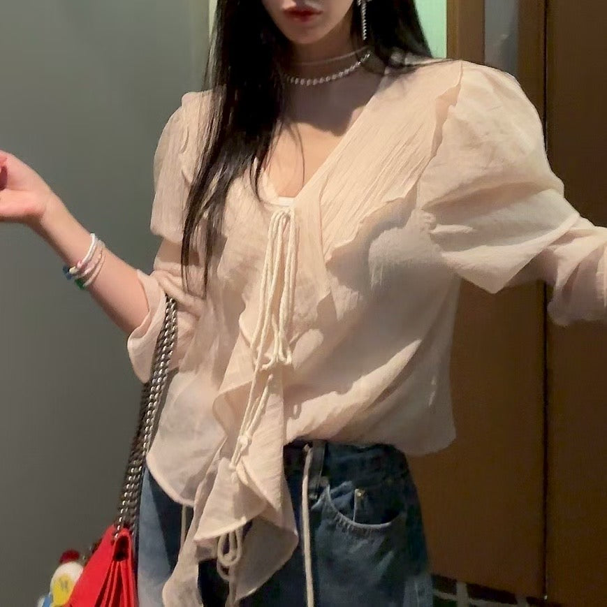 MS50810 Lotus frill wrinkle blouse