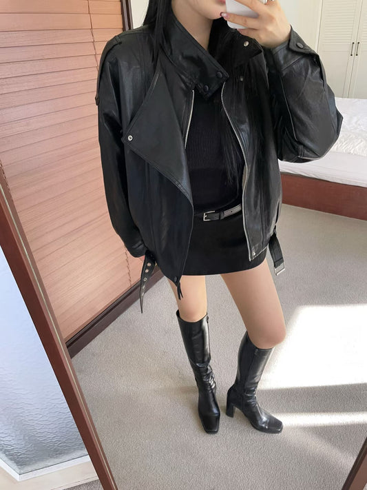 MS61027 Furry inner leather jacket