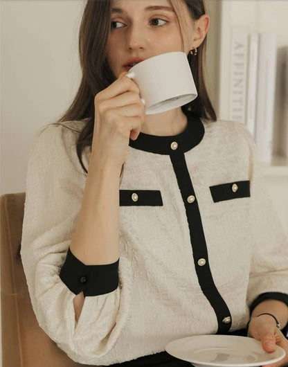MS50951 Reina tweed button blouse
