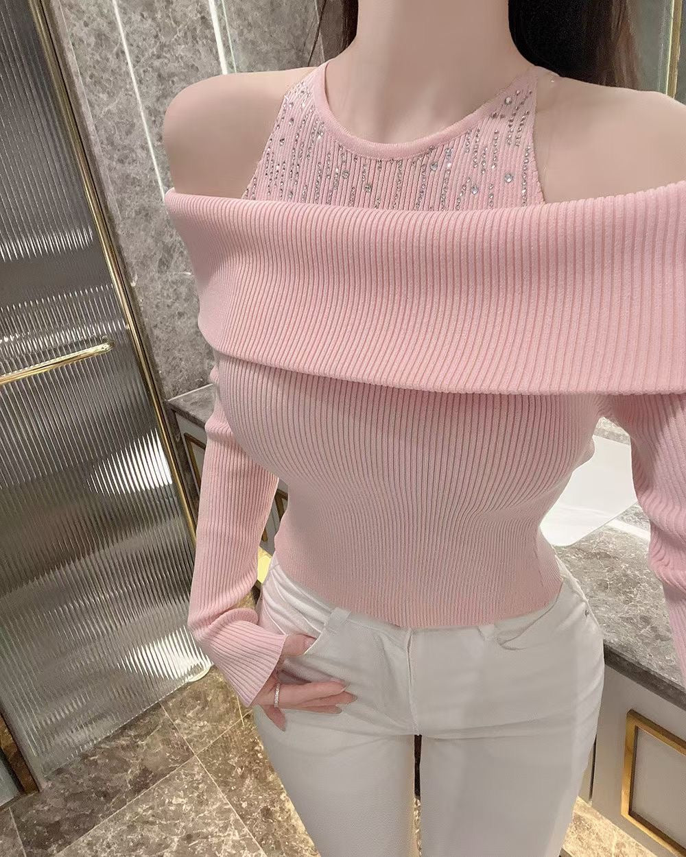 MS51010 Crystal off shoulder top