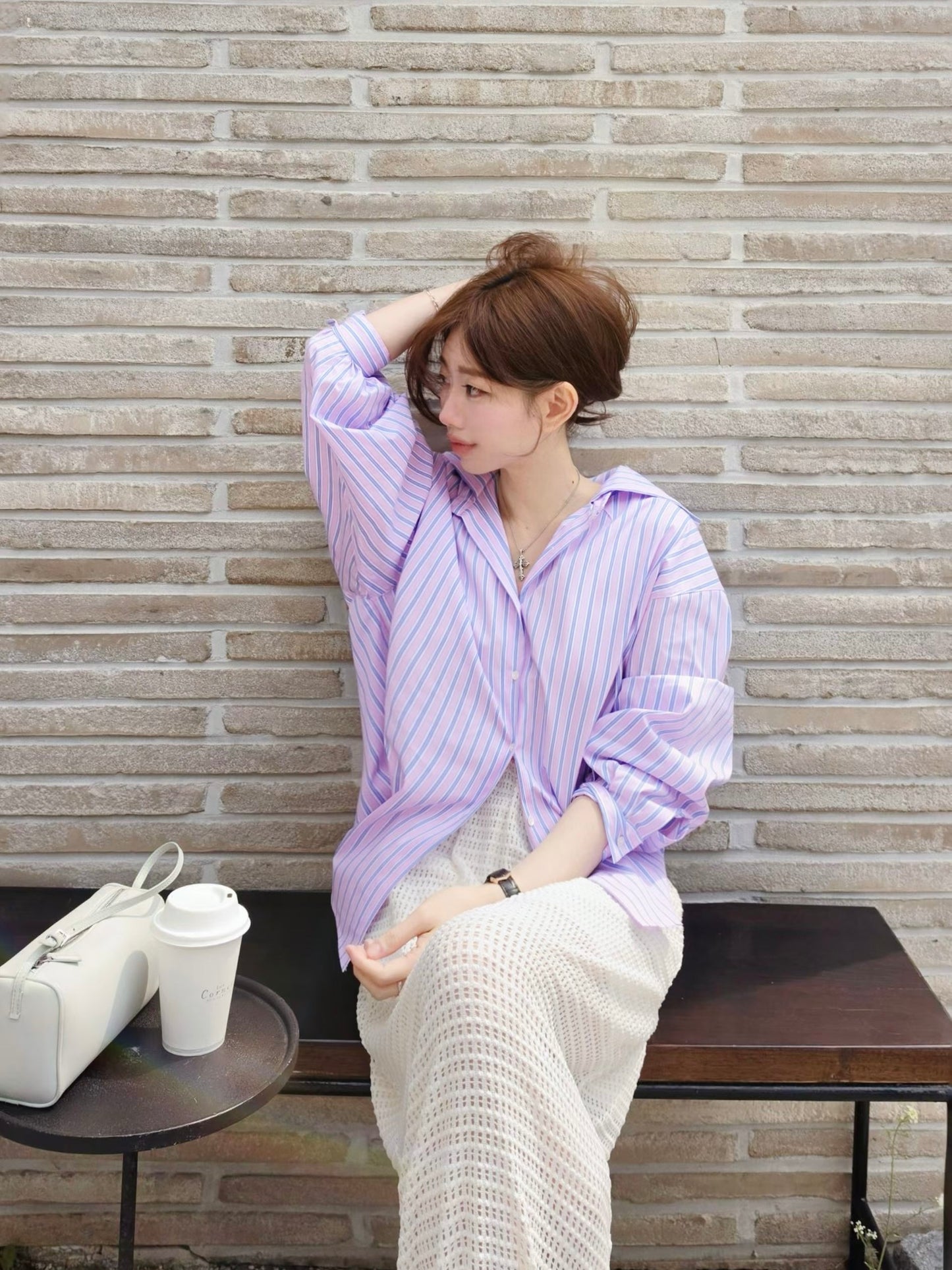 MS60420 Candy stripes hoodie blouse