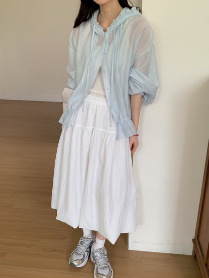 MS60330 Soft ruffle hooded blouse