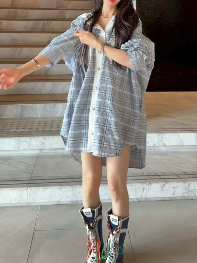 MS60351 Ivy checked hoodie blouse