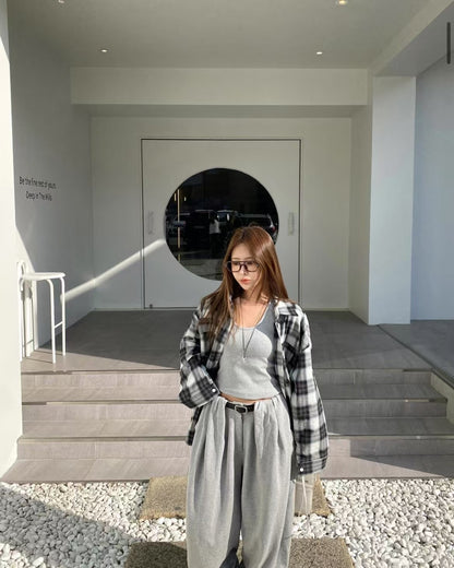 MS60215 Vintage checked blouse outer