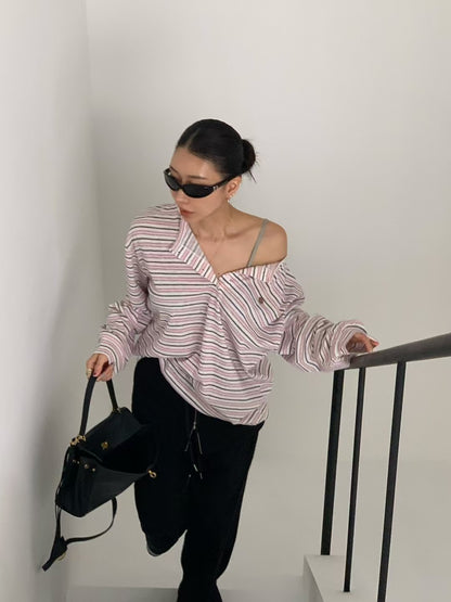 MS60316 Vintage stripe button tee