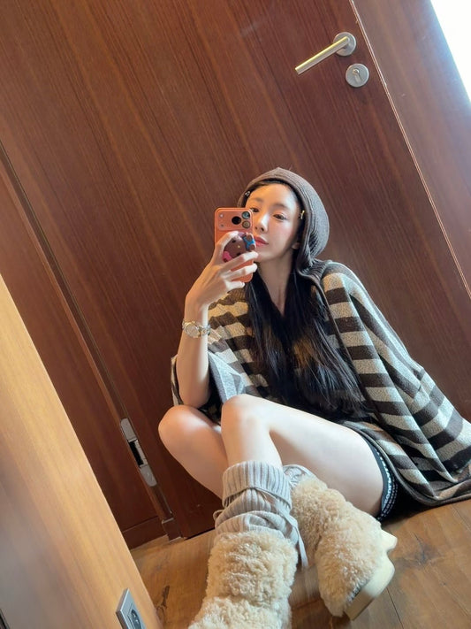 MS51132 Stripes mix knit hoodie