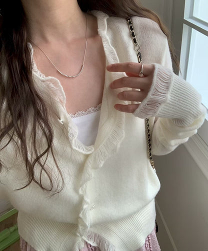MS60256 Soft ruffle wool cardigan