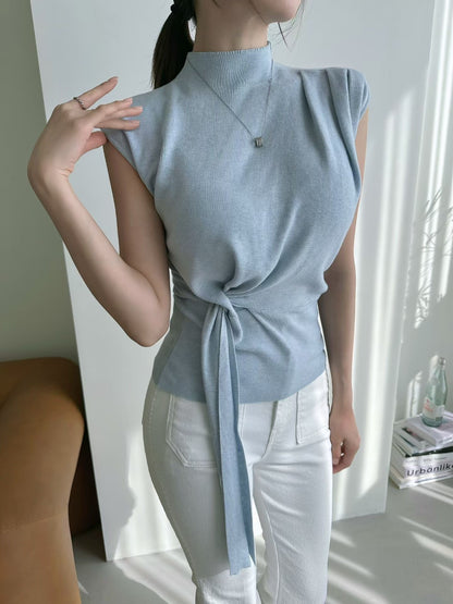 MS60335 Draped waist tie sleeveless top