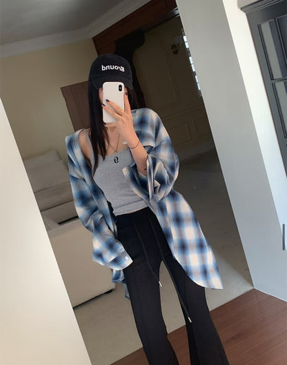 MS60215 Vintage checked blouse outer