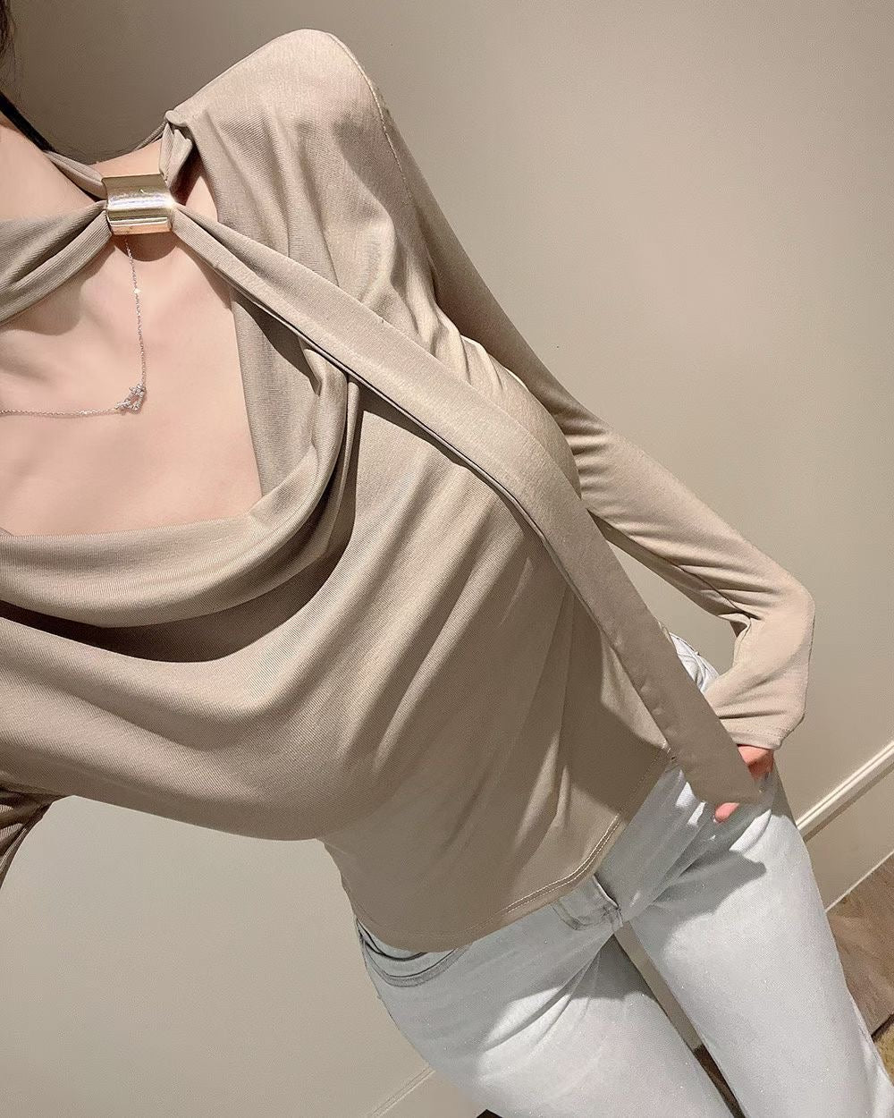 MS60308 Asymmetric drape knit top