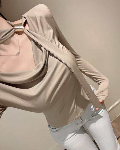 MS60308 Asymmetric drape knit top
