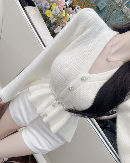 MS51206 Pearl ribbon peplum top