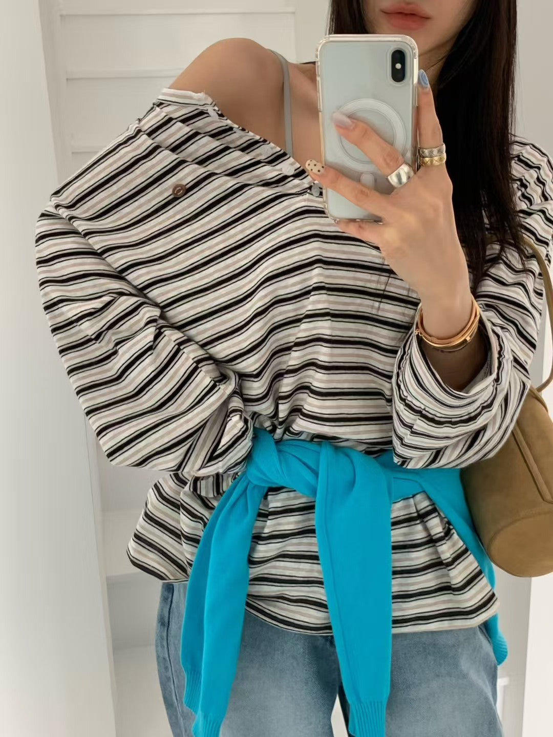 MS60316 Vintage stripe button tee