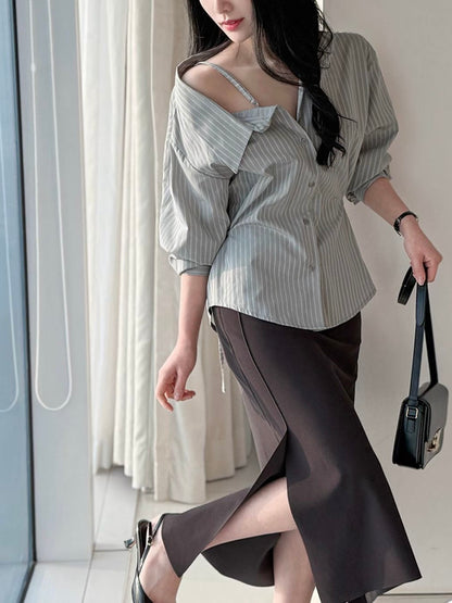 MS60408 Serene stripes off shoulder blouse