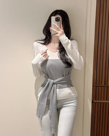 MS60305 Layered wrap knit top