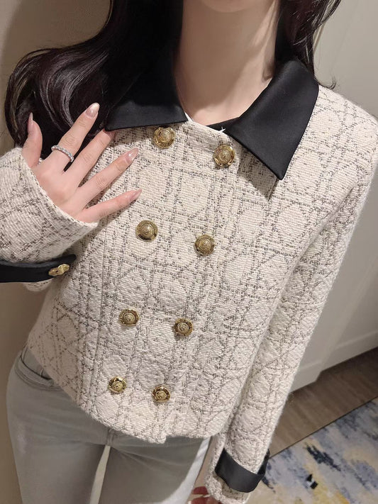 MS60310 Contrast collar tweed jacket