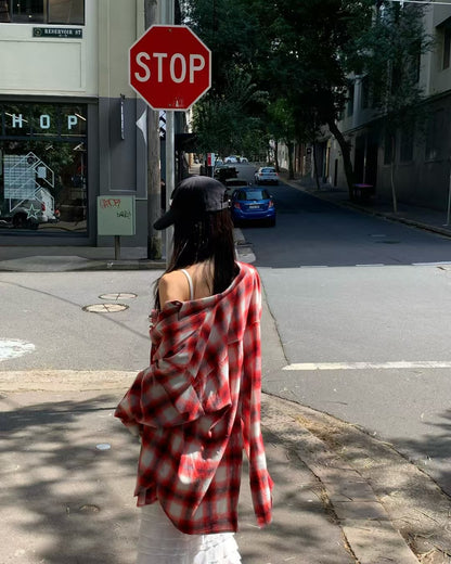 MS60215 Vintage checked blouse outer