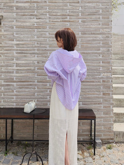 MS60420 Candy stripes hoodie blouse