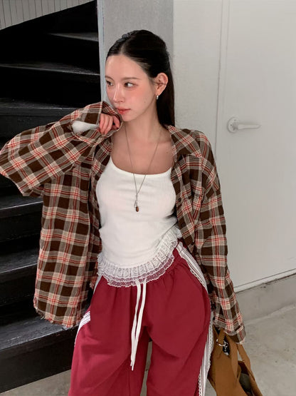 MS60812 Vintage frayed plaid shirt