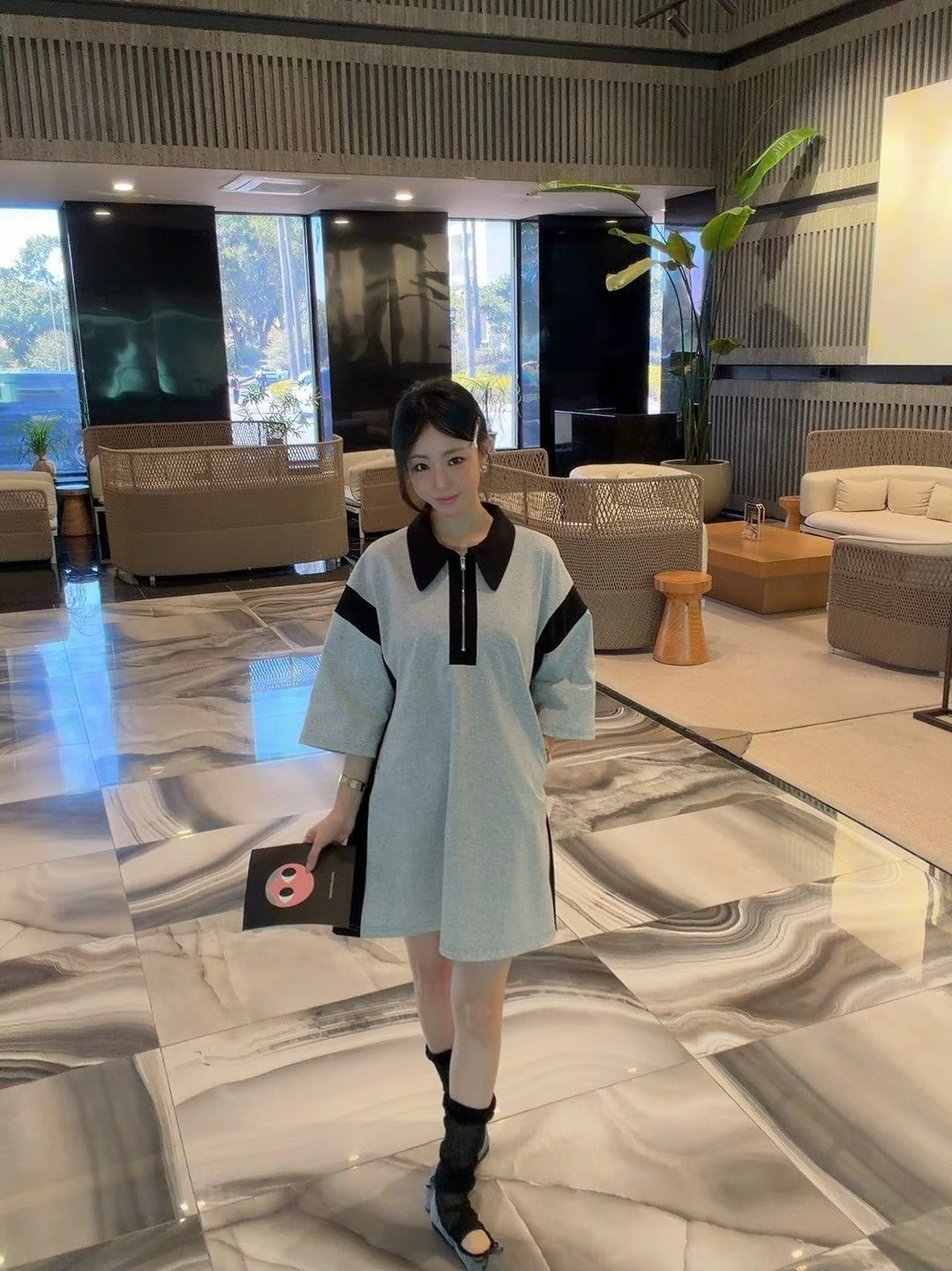 MS60426 Ash color polo dress