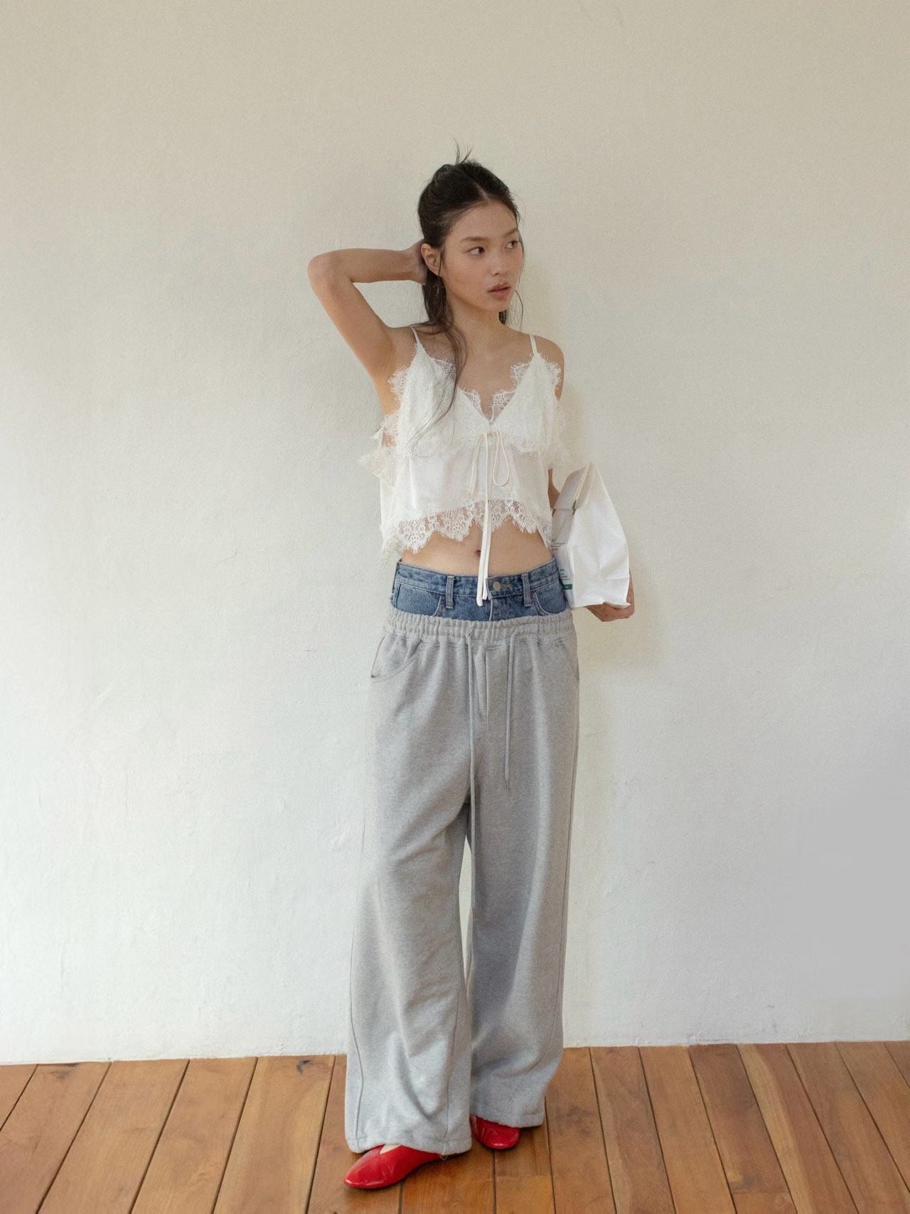 MS60328 Layered denim waist sweatpants