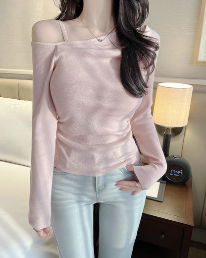 MS60306 Soft drape off shoulder knit top