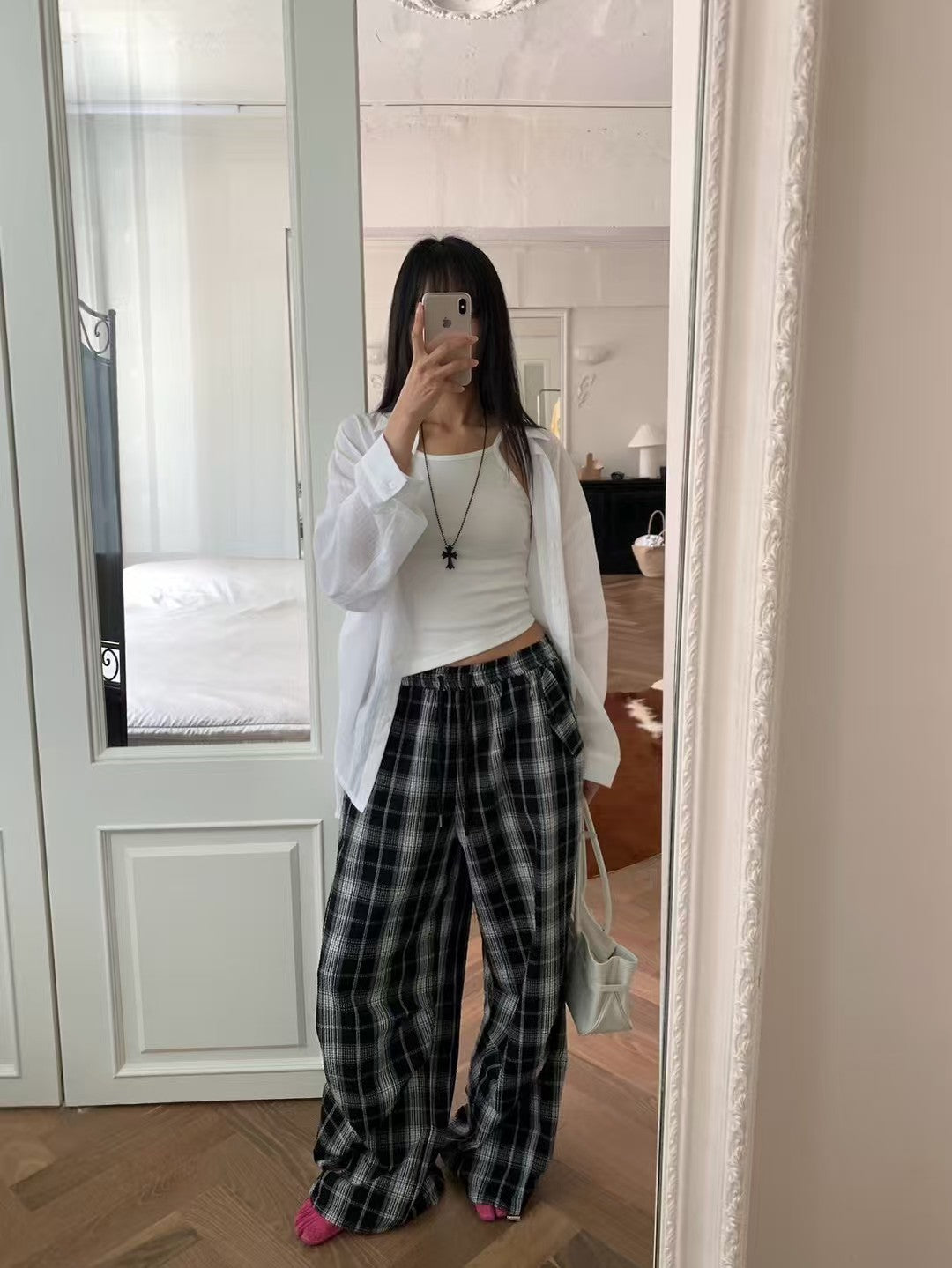 MS60707 Retro checked trousers