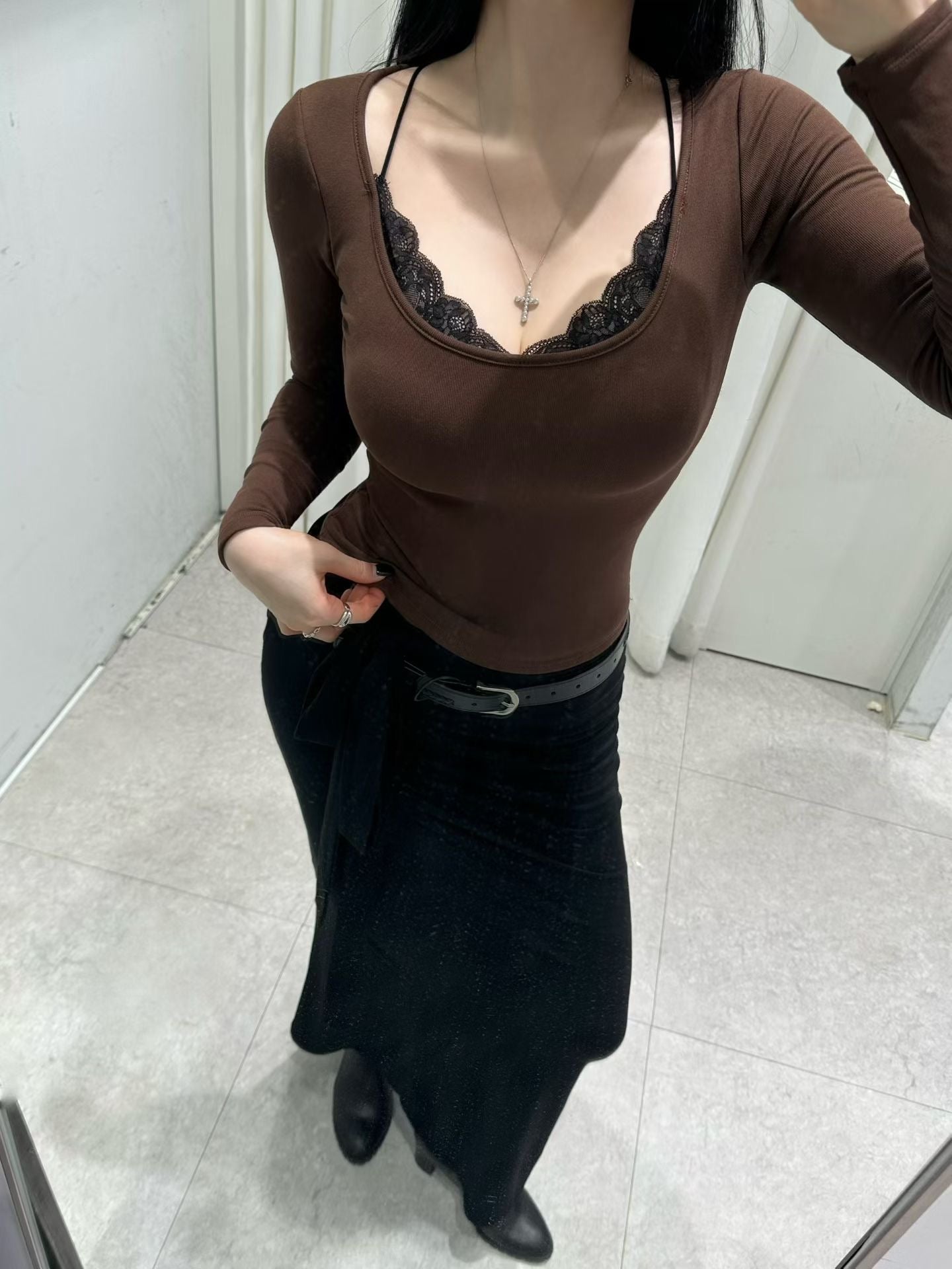 MS51229 Winter inner fleece lace top