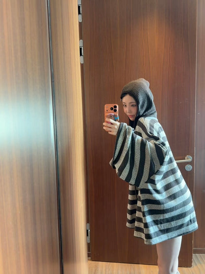 MS51132 Stripes mix knit hoodie