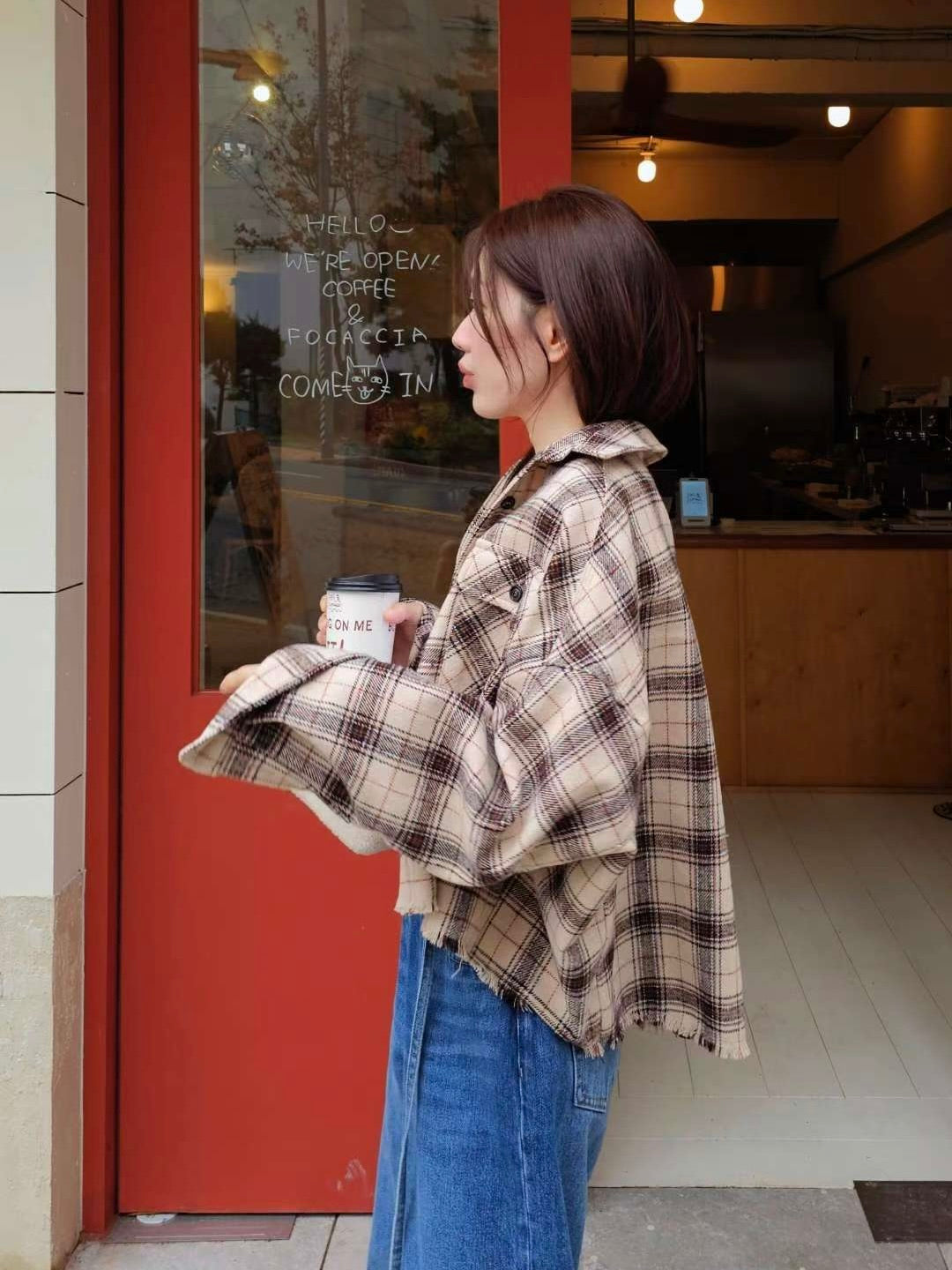 MS51080 British checked blouse outer