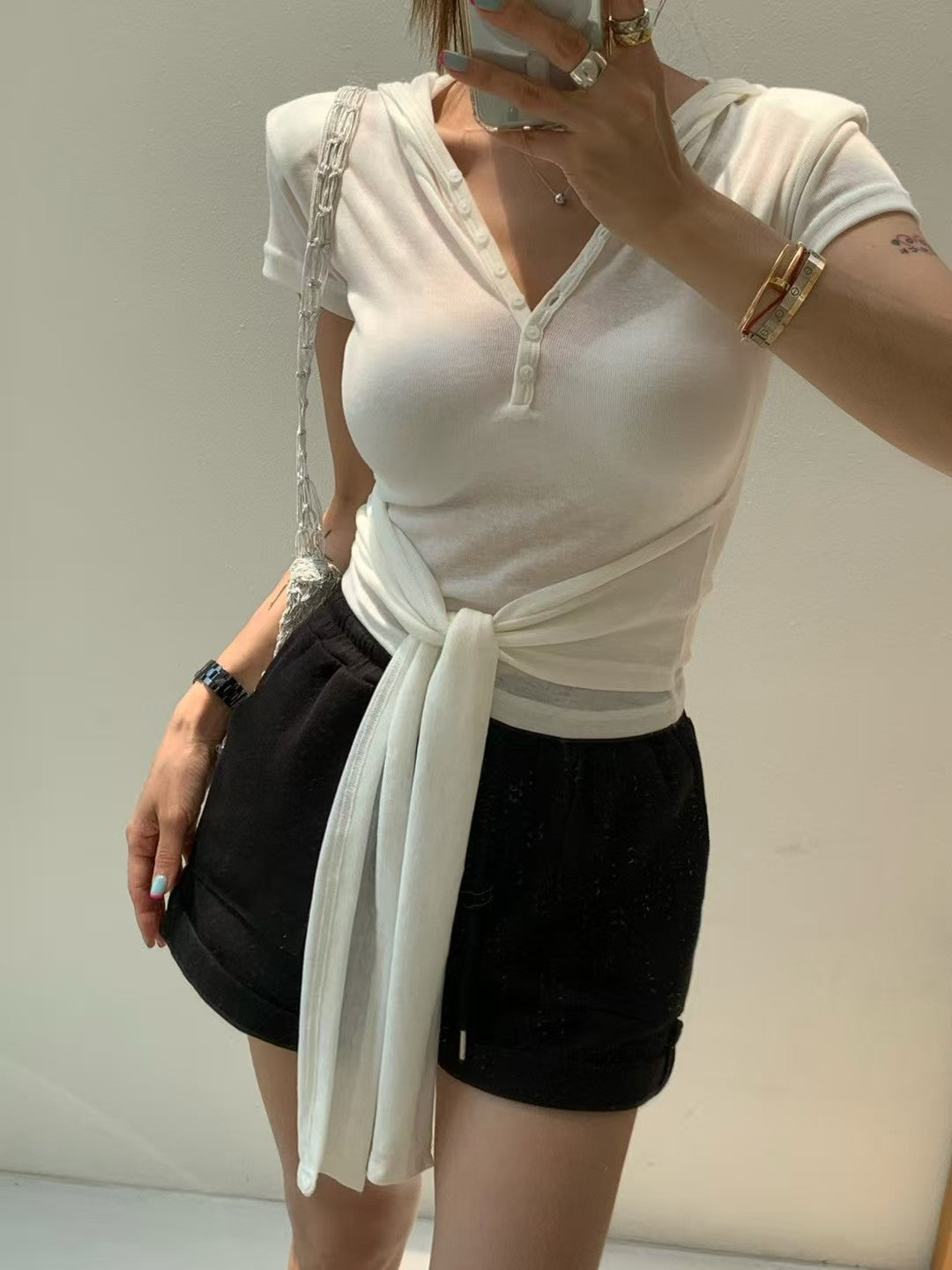 MS60708 Wayne tie hoodie top