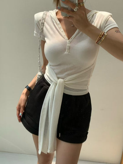 MS60708 Wayne tie hoodie top