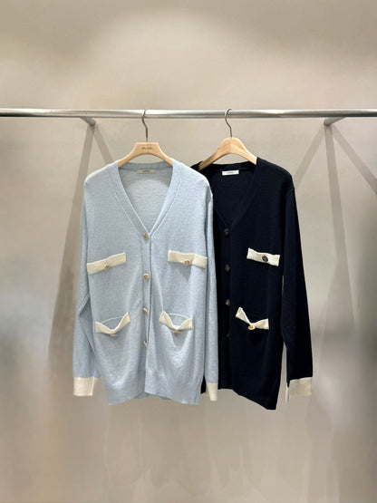 MS60409 Soft poise contrast knit cardigan