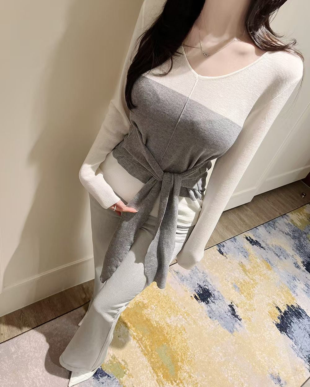 MS60305 Layered wrap knit top