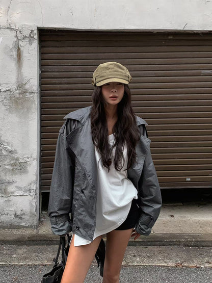 MS60811 Sheen oversized windbreaker jacket