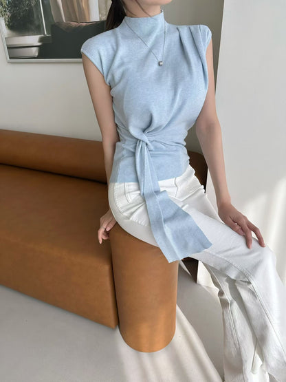 MS60335 Draped waist tie sleeveless top