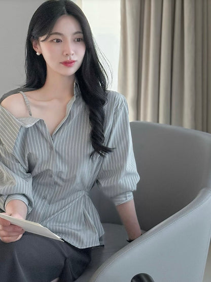 MS60408 Serene stripes off shoulder blouse