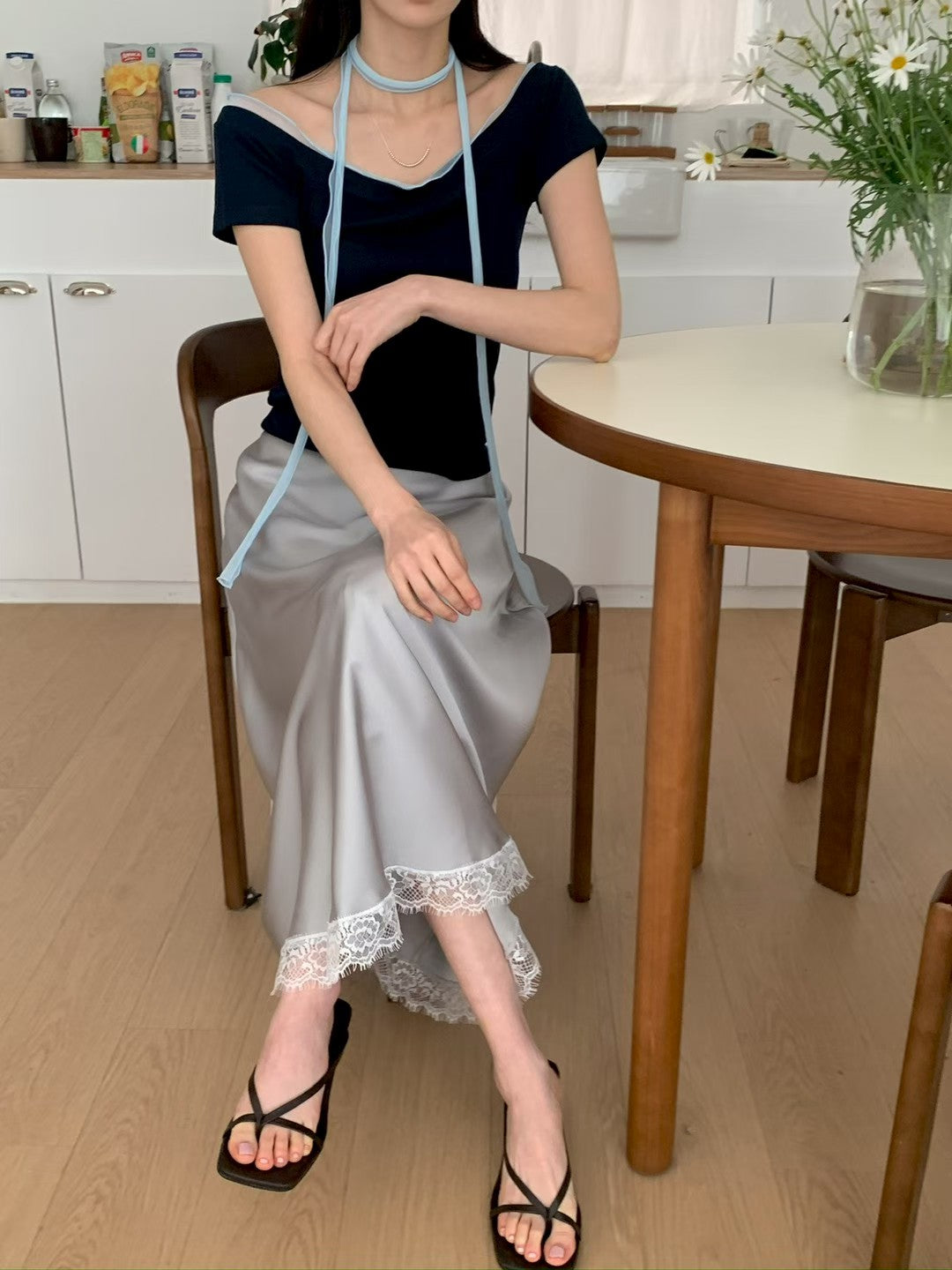 MS60437 Lune lace silk skirt