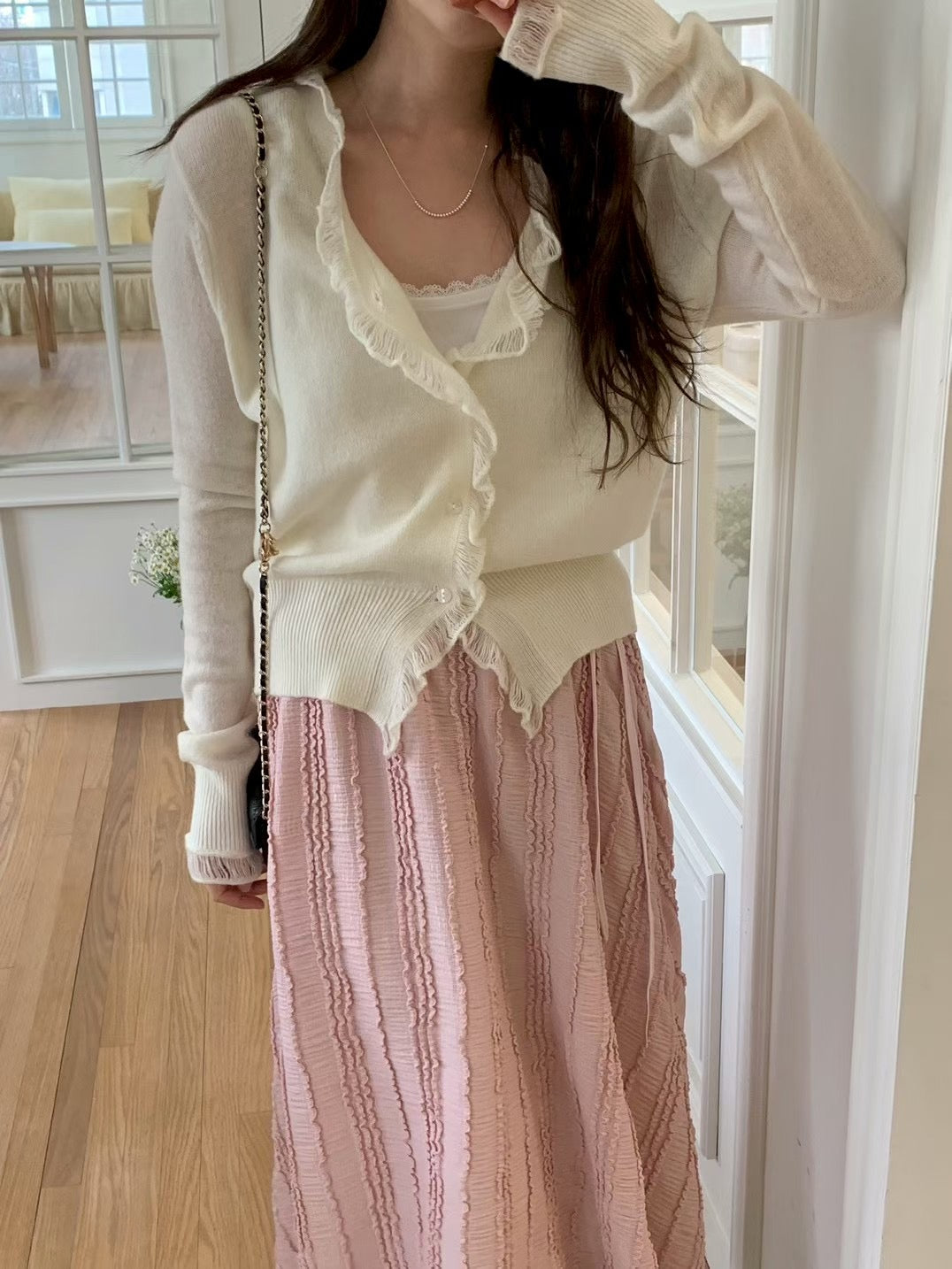 MS60256 Soft ruffle wool cardigan